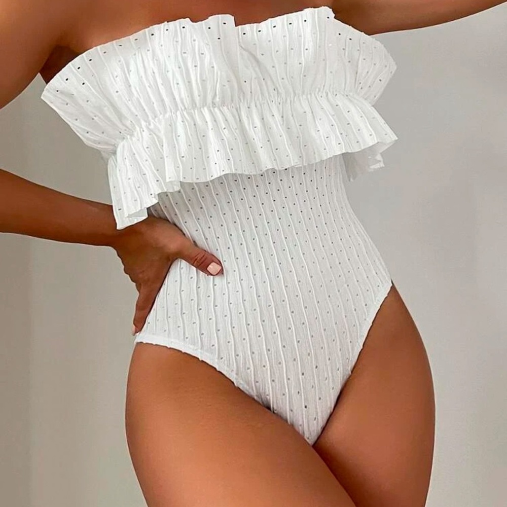 SHEIN Ruffle Trim Tube One Piece Swimsuit